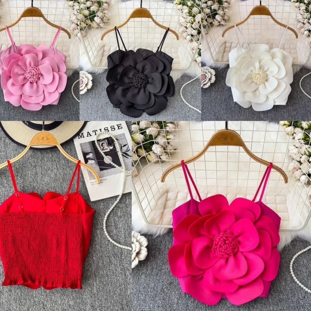 Floral Embellished Women's Tops - Pink, Black, White, Red